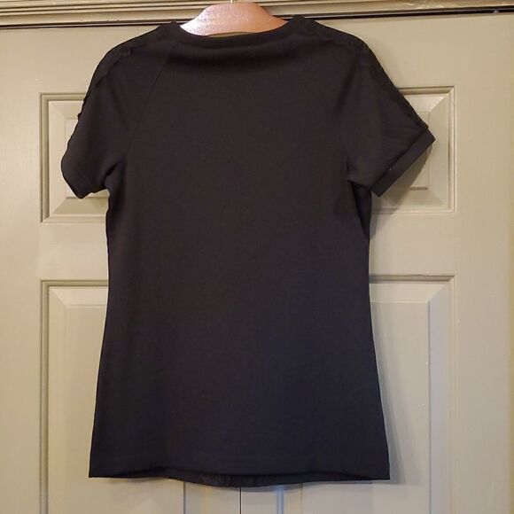 Simontins Says by George Simonton black lace accent short sleeve top - Picture 2 of 10